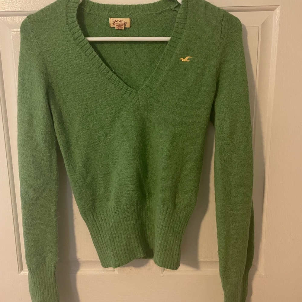Hollister V-neck green long sleeve Sweater vintage Y2K Small